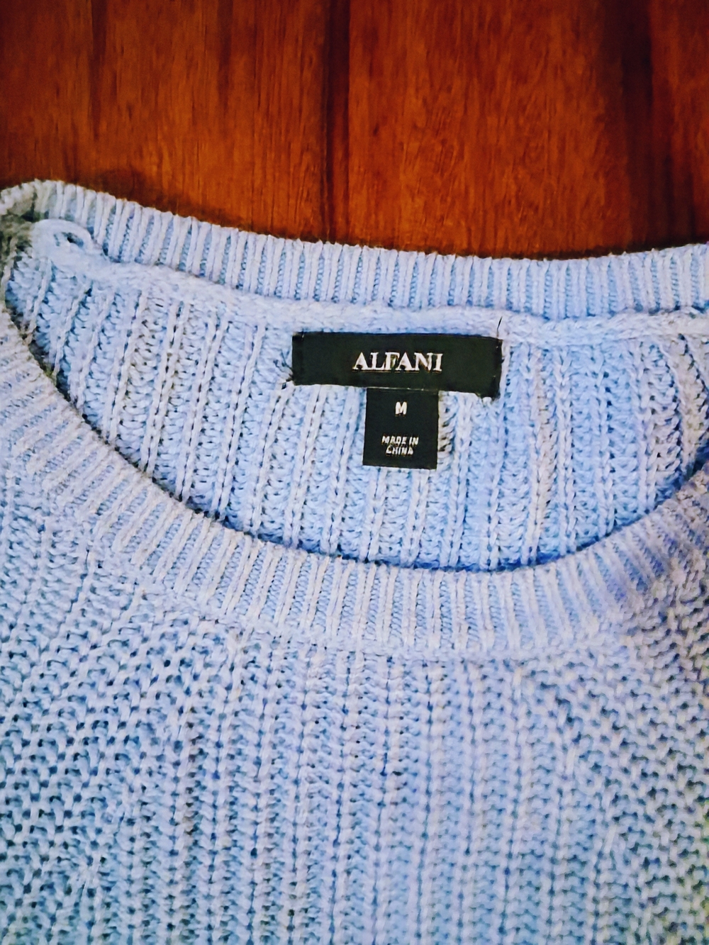 Alfani Light Blue Ribbed Crewneck Sweater